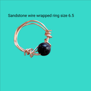 Elegant Blue Sandstone and Rose Gold Wire Wrapped Ring